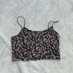Garage Black Floral Crop Top | Size XS | Y2K Stretch Cami with Floral Print